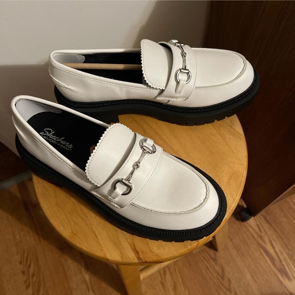 Skechers Women's White Loafers with Black Soles